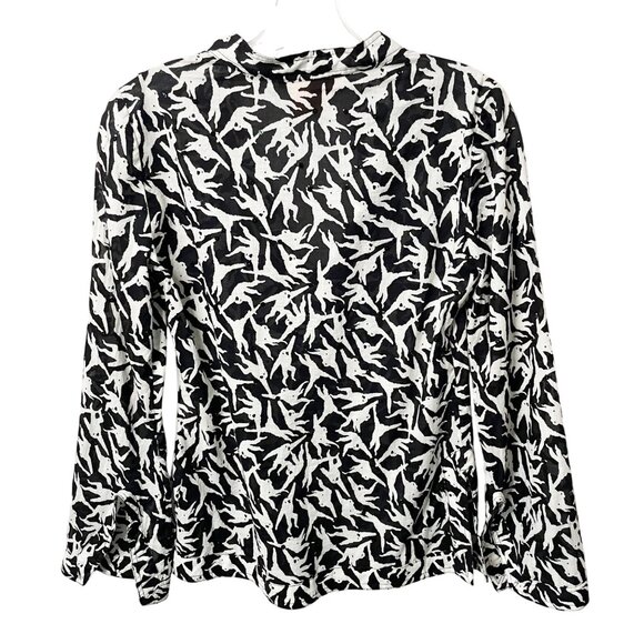TORY BURCH Women's Black & White Monkey Print Sequins V-Neck Cotton Blouse Sz 0 - Picture 2 of 8